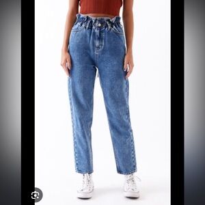 PacSun Cinched Blue Paperbag Mom Jeans